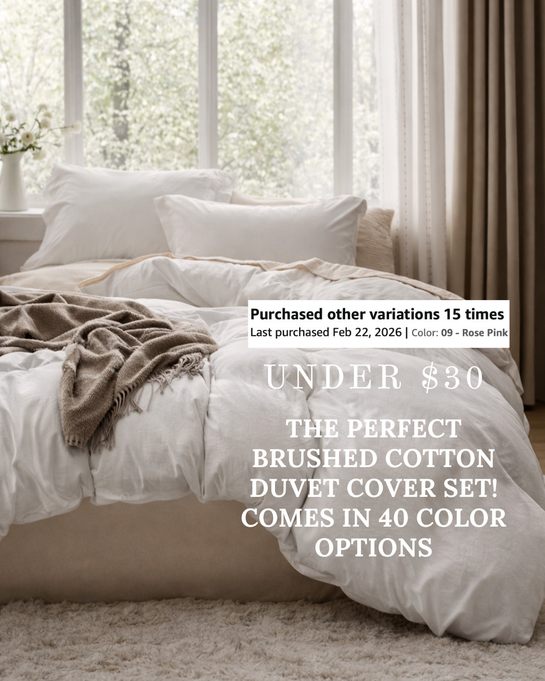 Don’t Miss — BRUSHED COTTON DUVET COVER SET! This BRUSHED COTTON DUVET COVER is unbelievably SOFT, looks HIGH-END, and it’s UNDER $30. I’ve purchased multiple colors because the quality is so good and it instantly gives that cozy, elevated bedroom look. Plus it comes in 40 COLOR OPTIONS so you can match any space.

#Amazon #TheHillaryStyle #AmazonHome #DuvetCover #BrushedCotton #NeutralBedroom #CozyHome #LuxuryForLess #BedroomRefresh #AffordableHome 

 #LTKU #LTKOver40 #LTKHome
