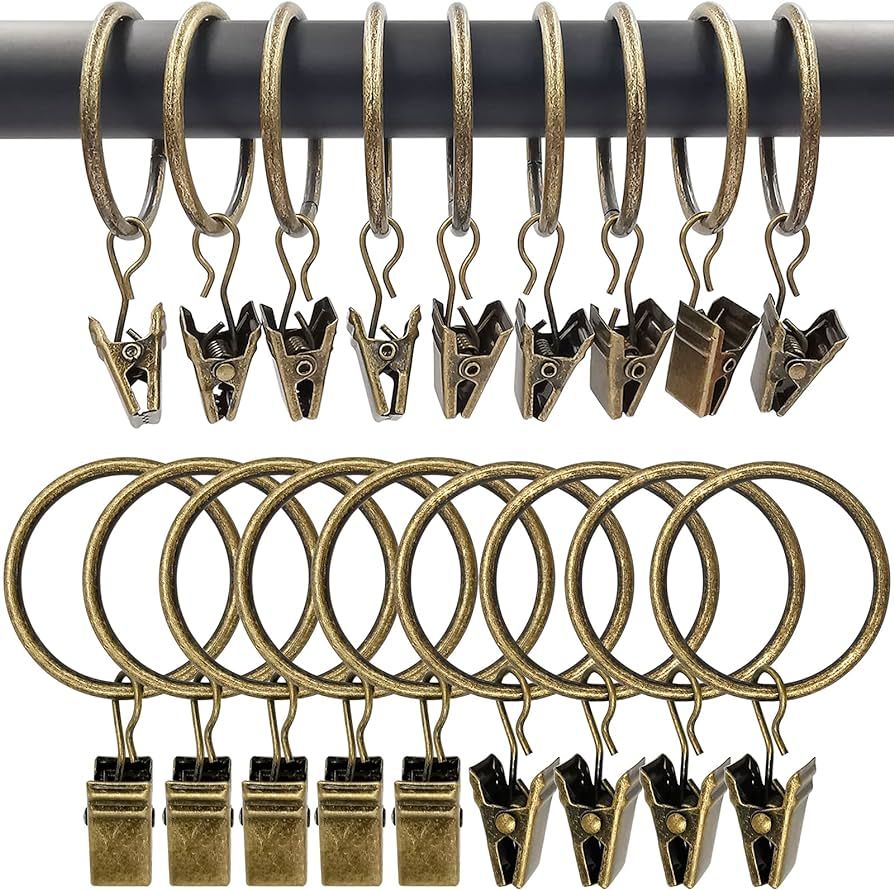 AMZSEVEN 100 Pack Curtain Rings with Clips, Drapery Clips with Rings, Hangers Drapes Rings 1.26 I... | Amazon (US)