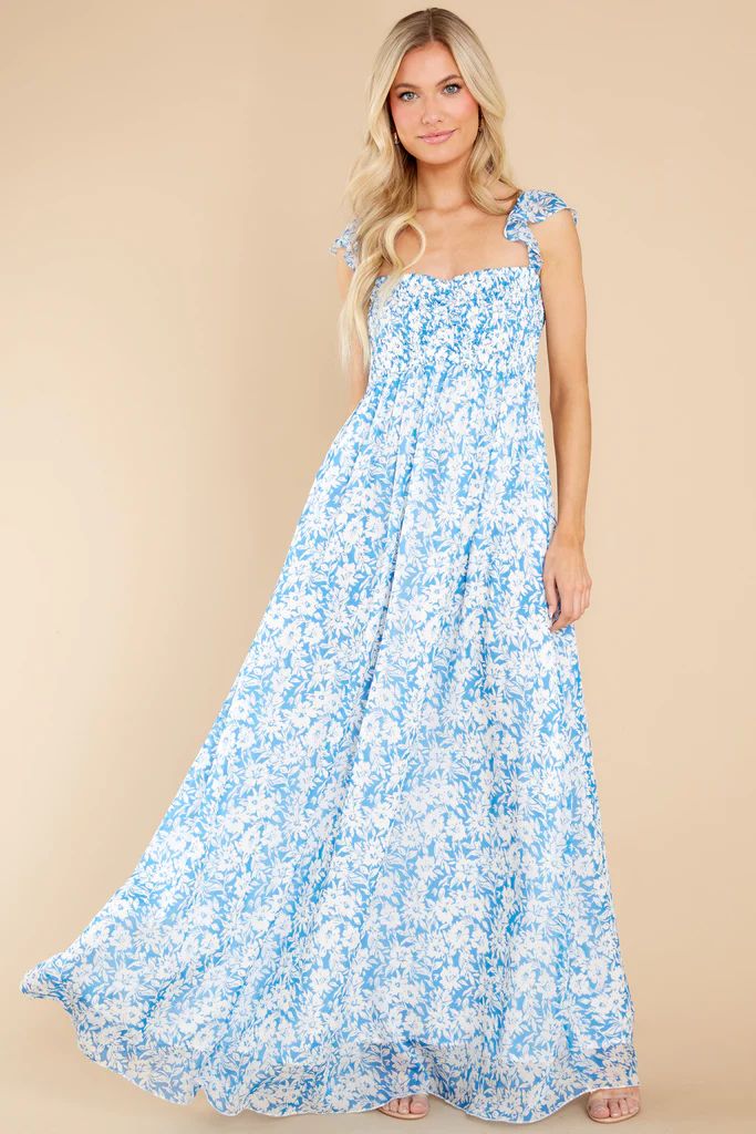 Let's Make Memories Blue Floral Print Maxi Dress | Red Dress 