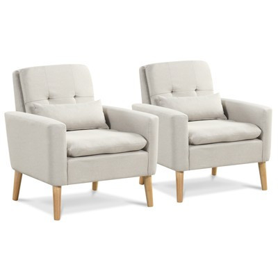 Costway 2PCS Mid-century Accent Chair Linen Fabric Reading Armchair with Lumbar Pillow | Target