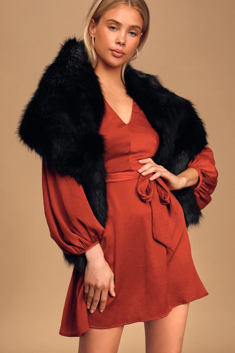 Demure and Dreamy Black Faux Fur Stole | Lulus