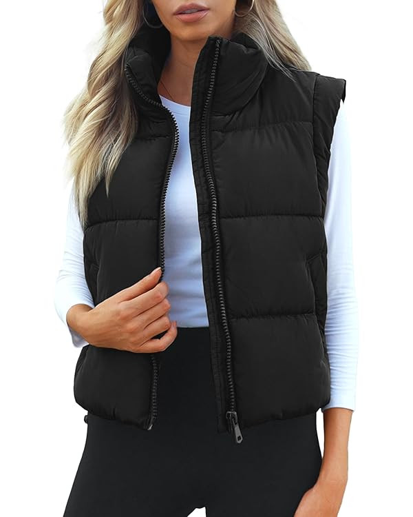 Cropped Puffer Vest Women Sleeveless Stand Collar Padded Gilet Winter Lightweight Puffy Vest | Amazon (US)