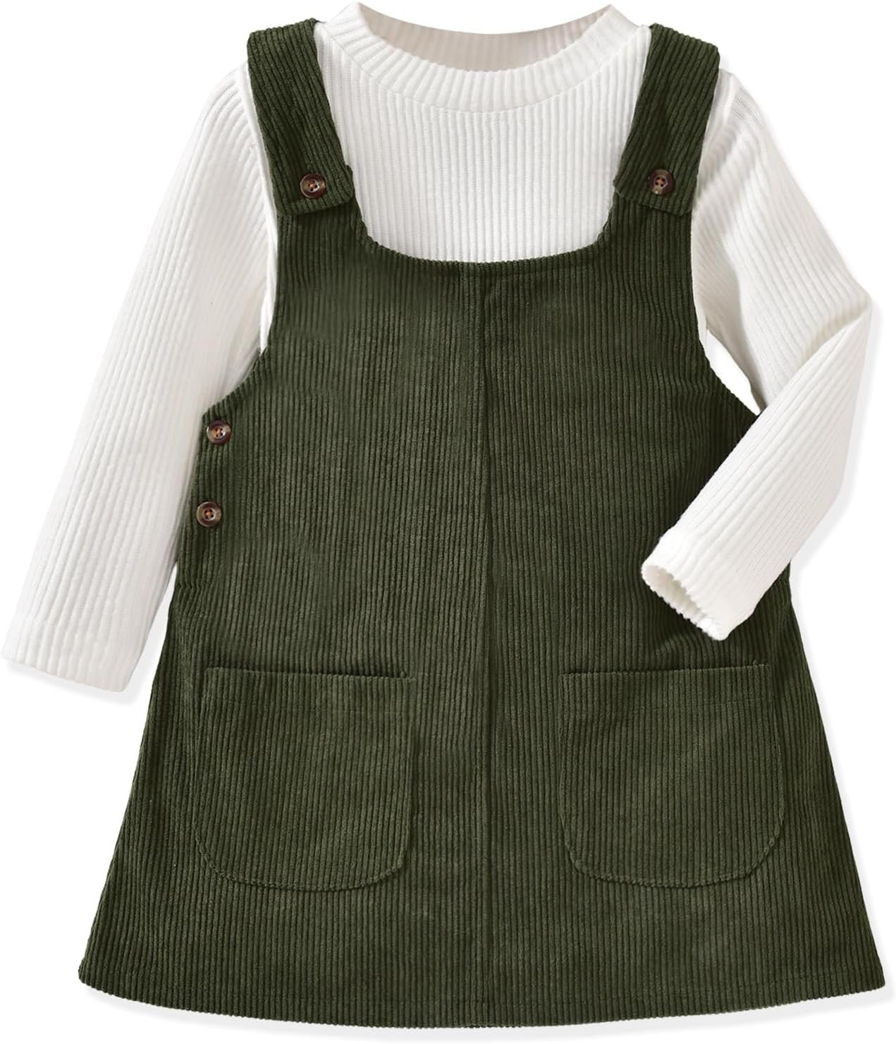Toddler Girl Corduroy Overall Dress Square Neck A Line Jumper Dresses Set | Amazon (US)