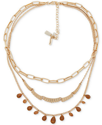 lonna & lilly Gold-Tone Brown Stone Multi Chain Frontal Necklace, 16" + 3" extender - Macy's | Macy's