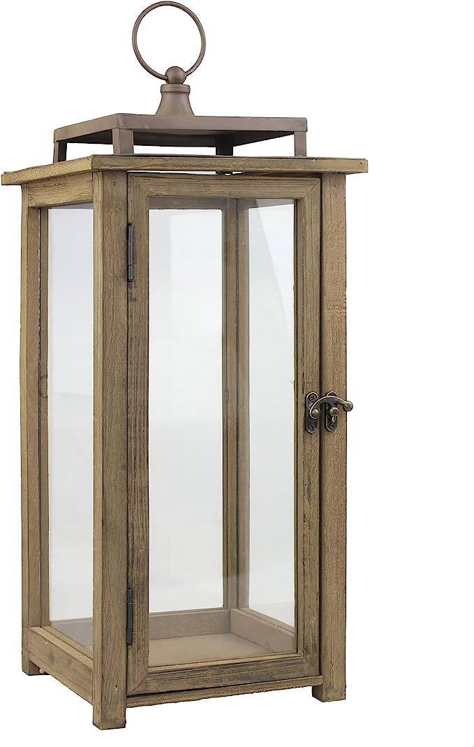 Stonebriar 18 Inch Rustic Wooden Candle Hurricane Lantern, For Table Top, Mantle, Wall Hanging, o... | Amazon (US)