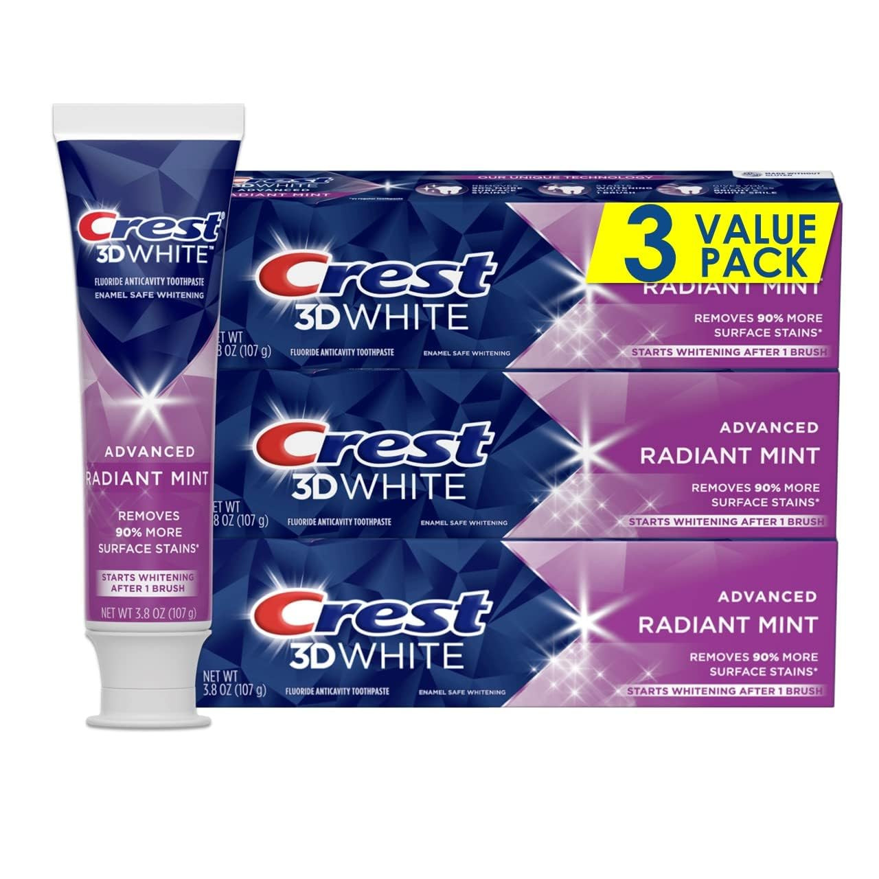 Crest 3D White, Whitening Toothpaste, Radiant Mint, 4.8 Ounce, Pack of 3 | Amazon (UK)