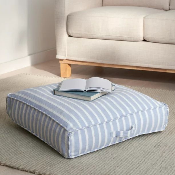 Gap Home Yarn Dyed Chambray Stripe Indoor Single Floor Square Cushion with a Handle Blue 24" x 24... | Walmart (US)