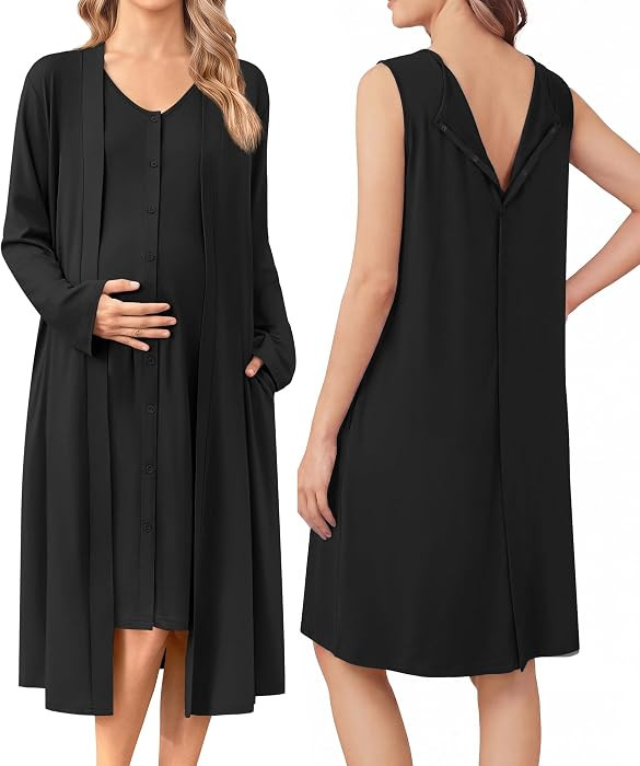 Ekouaer Labor and Delivery Gown and Robe Set for Hospital Nursing Nightgown | Amazon (US)