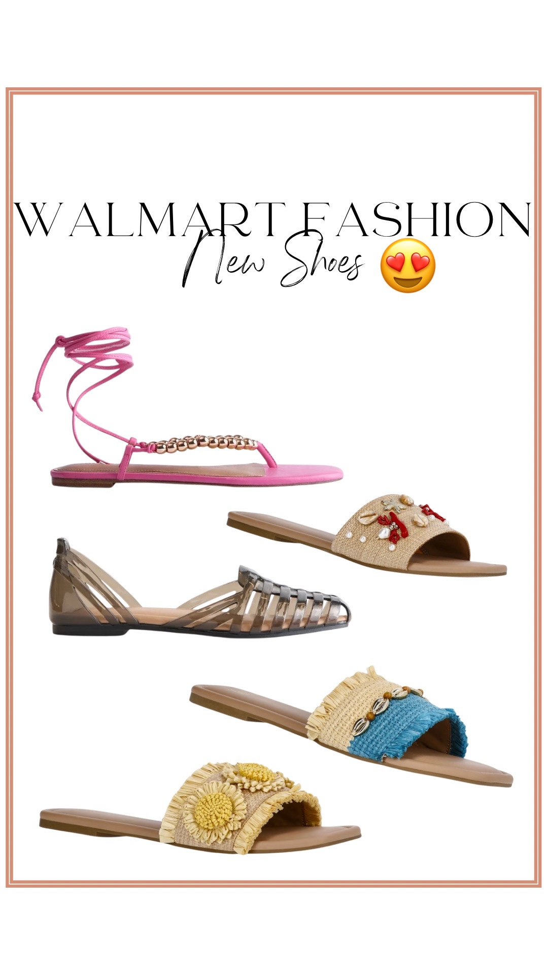 Walmart new shoes just dropped and they are GOOD 😍 these look straight out of a high-end boutique but are all at Walmart prices 🙌 from the pink lace-up sandals with gold detail to the coastal-inspired slides with shell + raffia accents… I’m obsessed

So many perfect summer shoe options for vacations, beach days, and everyday outfits ☀️ these will sell FAST (especially the statement pairs)

#walmartfashion #walmartfinds #summerstyle #affordablestyle #sandalszn #walmartstyle #beachstyle #coastalvibes #budgetfriendlyfashion #newarrivals #summeroutfits #fashionfinds #ontrendstyle

#LTKootd