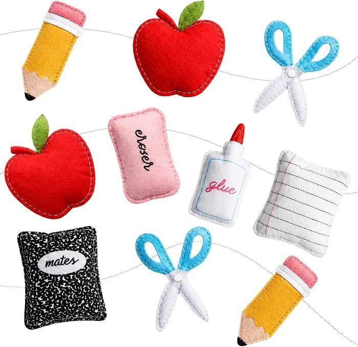 Back to School Banner, Back to School Decorations, 3m/118.11inch Apple Composition Notebooks Pencil Garland Felt Banner, Back to School Decor for First Day of Home Classroom Office Party Supplies | Amazon (US)