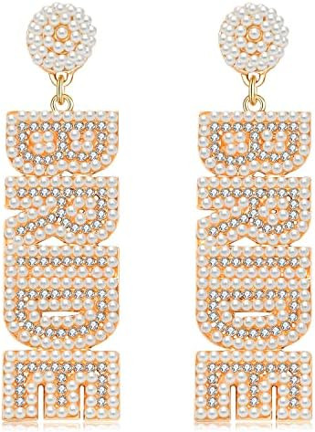 Rhinestone Bride Earrings for Women Handmade Beaded BRIDE Letter Dangle Earring Wedding Bridal Ea... | Amazon (US)