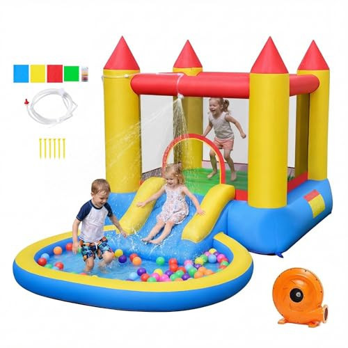 Costzon Inflatable Water Slide Bounce House with Ball Pit & Splash Pool, Bouncy Jump Castle for Kids Backyard Fun with 480w Blower, Blow up Water Bounce House Inflatables for Toddlers Indoor Outdoor | Amazon (US)