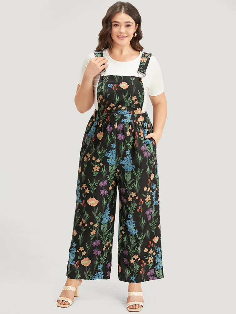 Floral Pocket Adjustable Straps Gathered Jumpsuit | Bloomchic