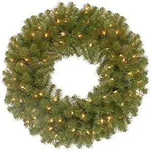 National Tree Company Pre-Lit Artificial Christmas Wreath, Green, North Valley Spruce, White Ligh... | Amazon (US)