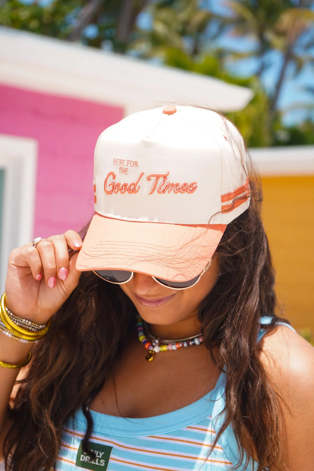 Here for the Good Times - Coral Trucker Hat | KenzKustomz