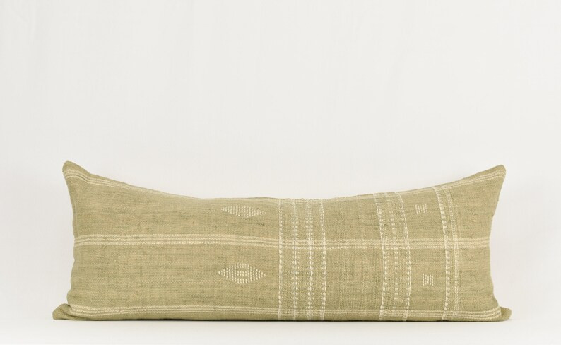 Natalie - Beige and Sage Green Wool Long Lumbar Pillow Cover | Etsy (US)