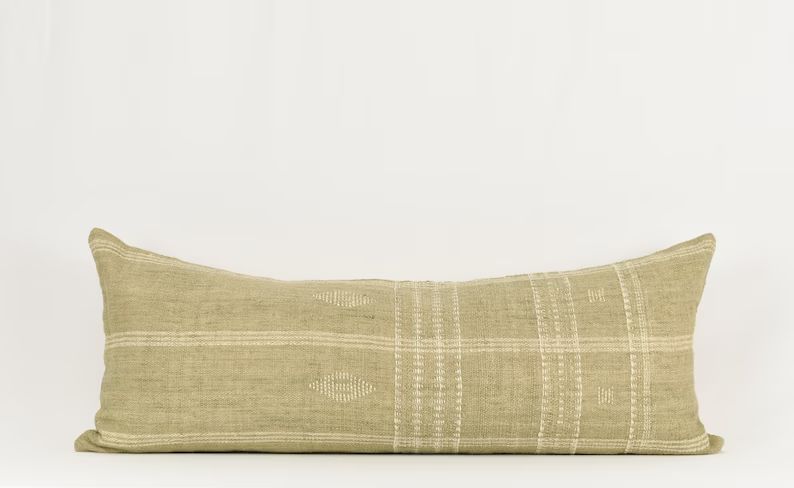Natalie - Beige and Sage Green Wool Long Lumbar Pillow Cover | Etsy (US)