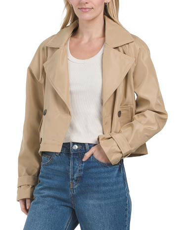 Cropped Trench Coat, Polyester | TJ Maxx