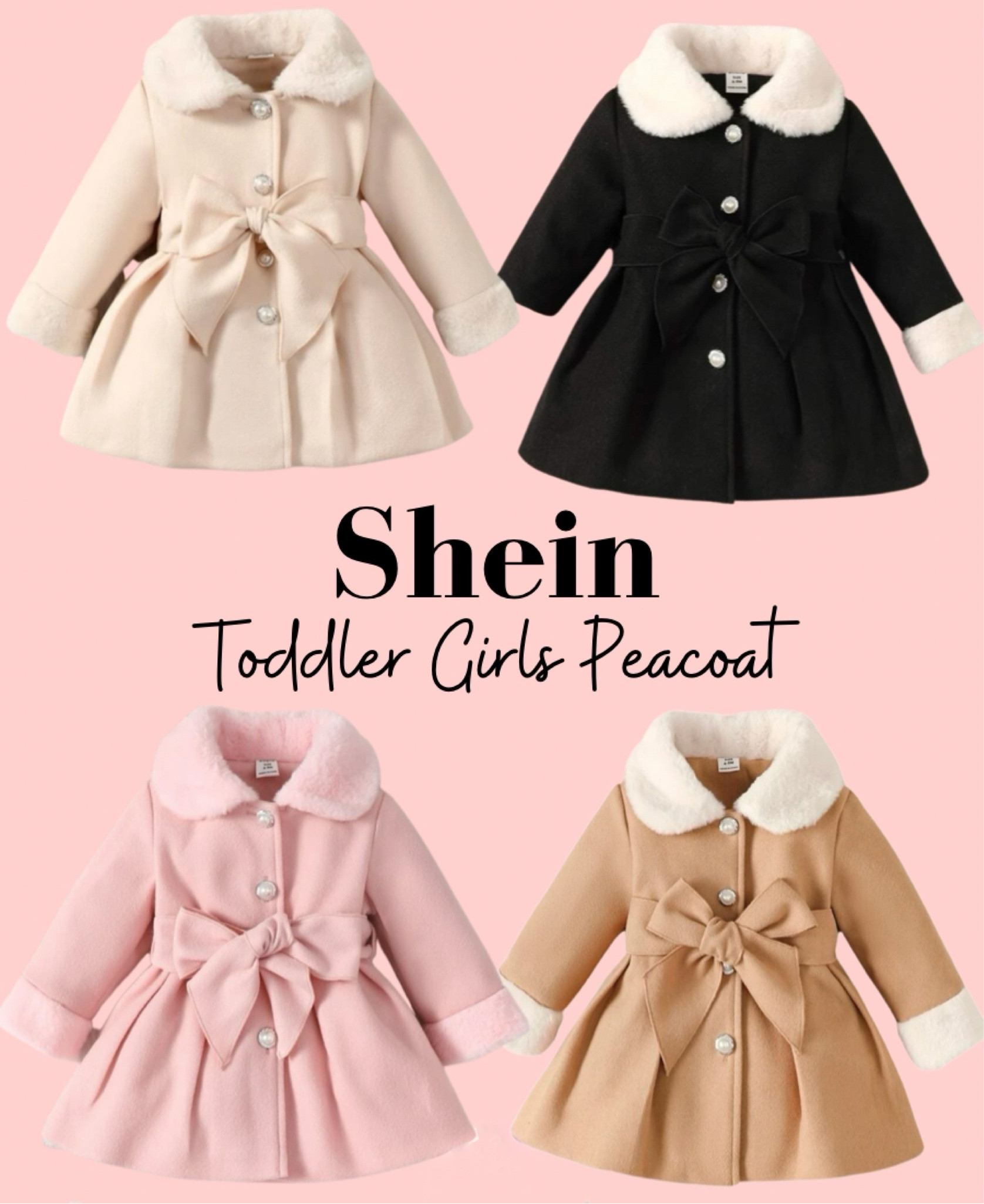 Faux fur trim cuff and collar peacoat with pearl buttons— My favorite toddler girls peacoat ever! Looks and feels just like an expensive peacoat, but under $20! Shein has the best baby, toddler, & kids clothing ever at such great prices. Fully lined material.

#LTKFind #LTKbaby #LTKkids
