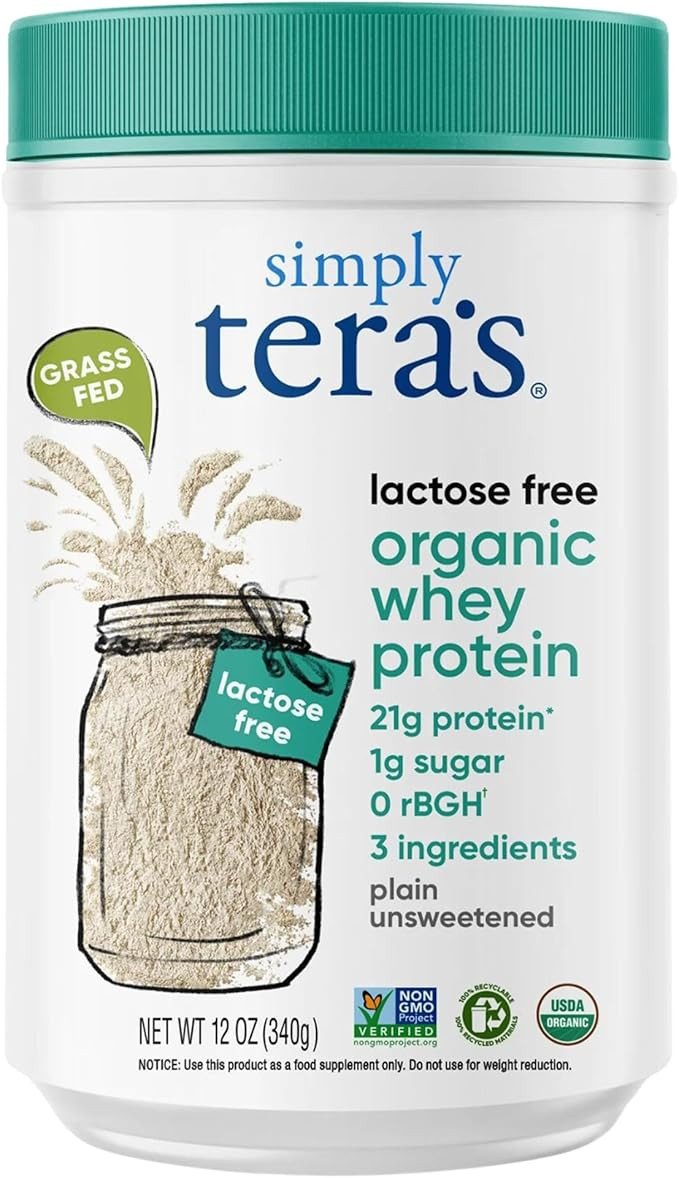 Simply tera's Lactose Free Organic Whey Protein - Unflavored Protein Powder, Plain Tasteless Prot... | Amazon (US)