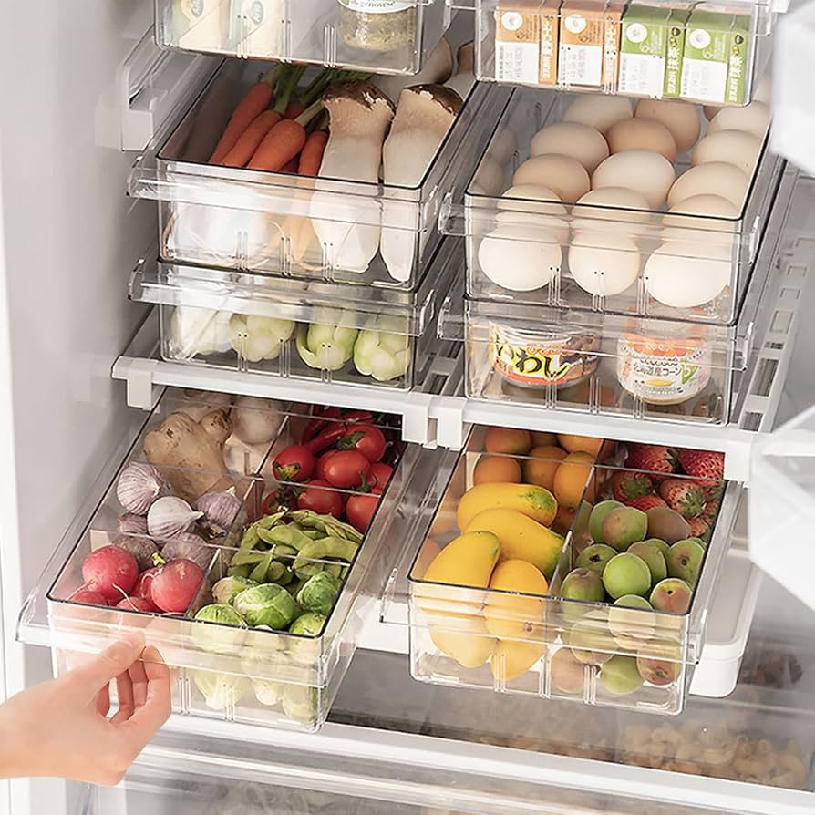 Refrigerator Organizer Bins - Clear Plastic Container Drawer for Egg Vegetable Fruit Snack Drink ... | Amazon (US)