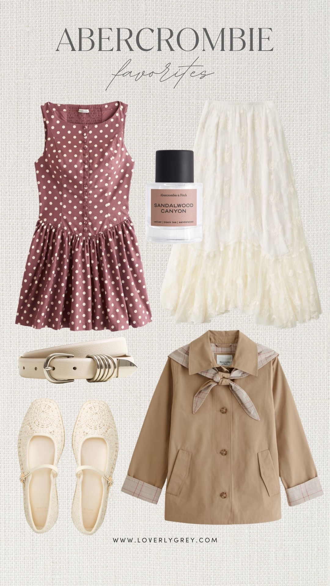 Feminine Abercrombie finds for fall including a polka dot mini dress, cream midi skirt, crochet Mary Janes, trench coat and neutral accessories. Cute pieces for fall date nights, work outfits, weekend plans and transitioning into cooler weather! Use code AFLOVERLY for an extra 15% off.

#LTKSeasonal #LTKootd