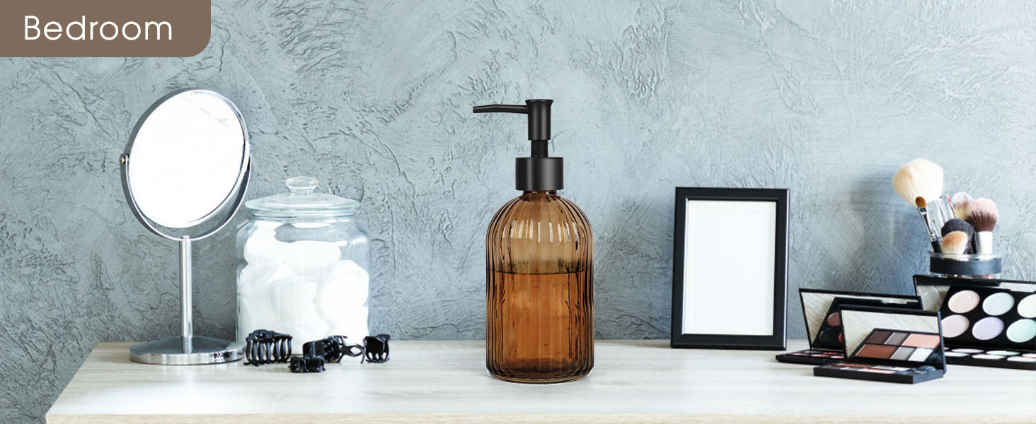 Stripe-Patterened Glass Soap Dispenser with Black Plastic Pump, 400ml Liquid Hand Soap Dispenser,... | Amazon (US)