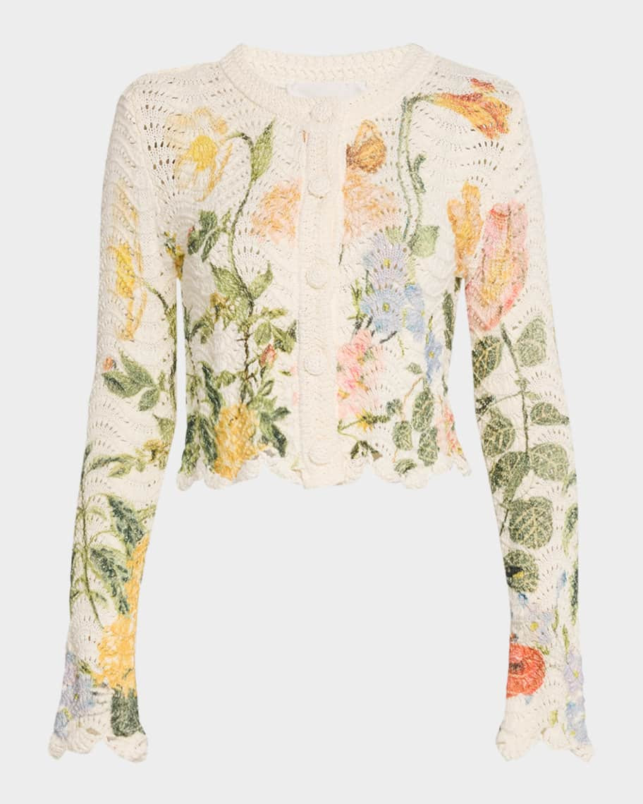 Cara Cara Jolene Floral Cotton Crochet Cropped Cardigan | Neiman Marcus