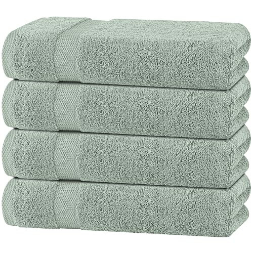 White Classic Green Bath Towels 27x54 Inch, Cotton Towel Set for Bathroom, Hotel, Gym, Spa, Soft Extra Absorbent Quick Dry 4 Pack | Amazon (US)