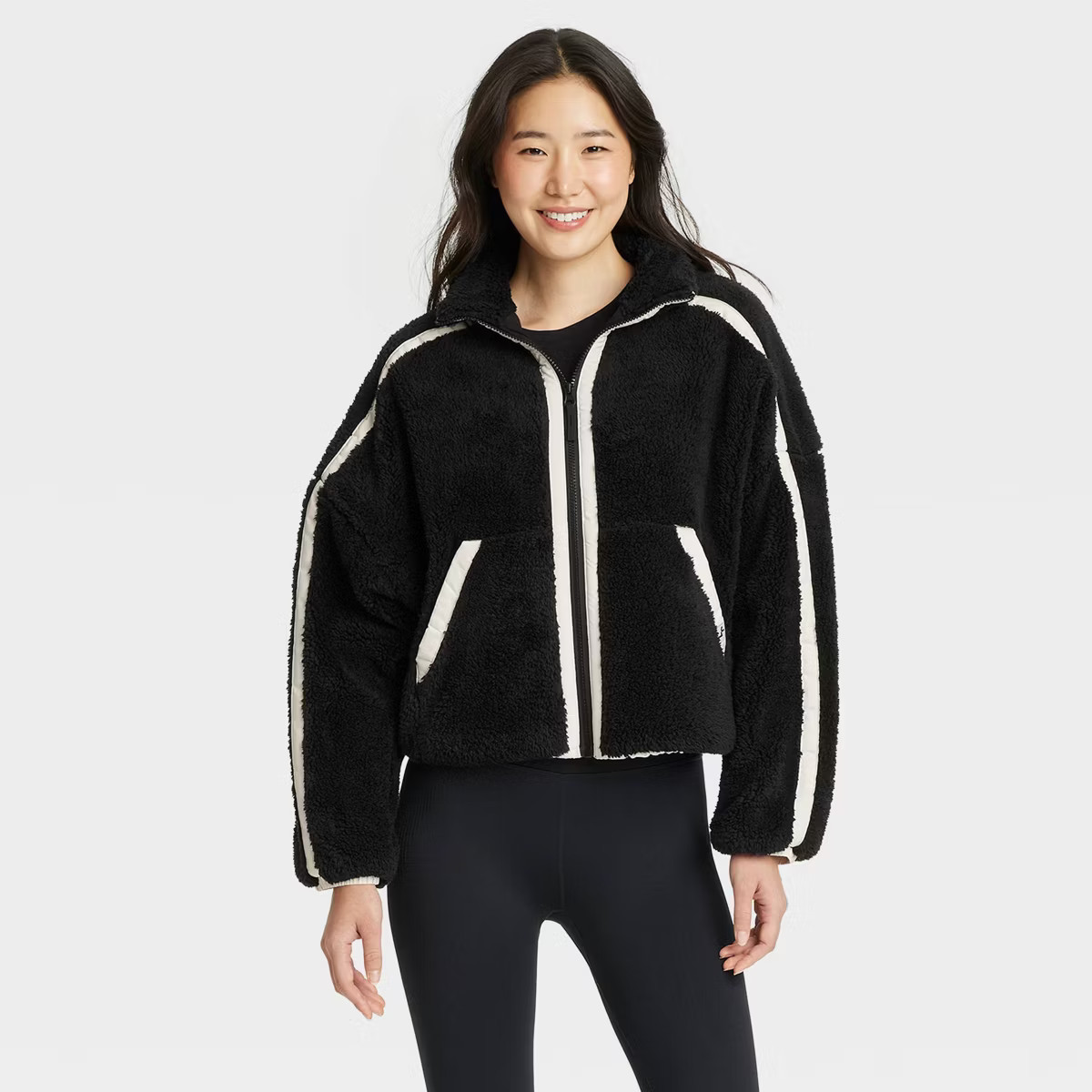Women's Piped High Pile Fleece Jacket - JoyLab™ Sapphire Blue S | Target