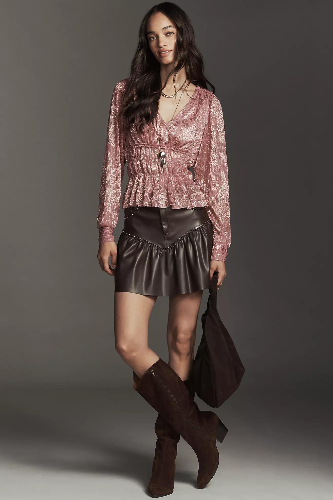 By Anthropologie Metallic Smocked Long-Sleeve Shirt | Anthropologie (US)