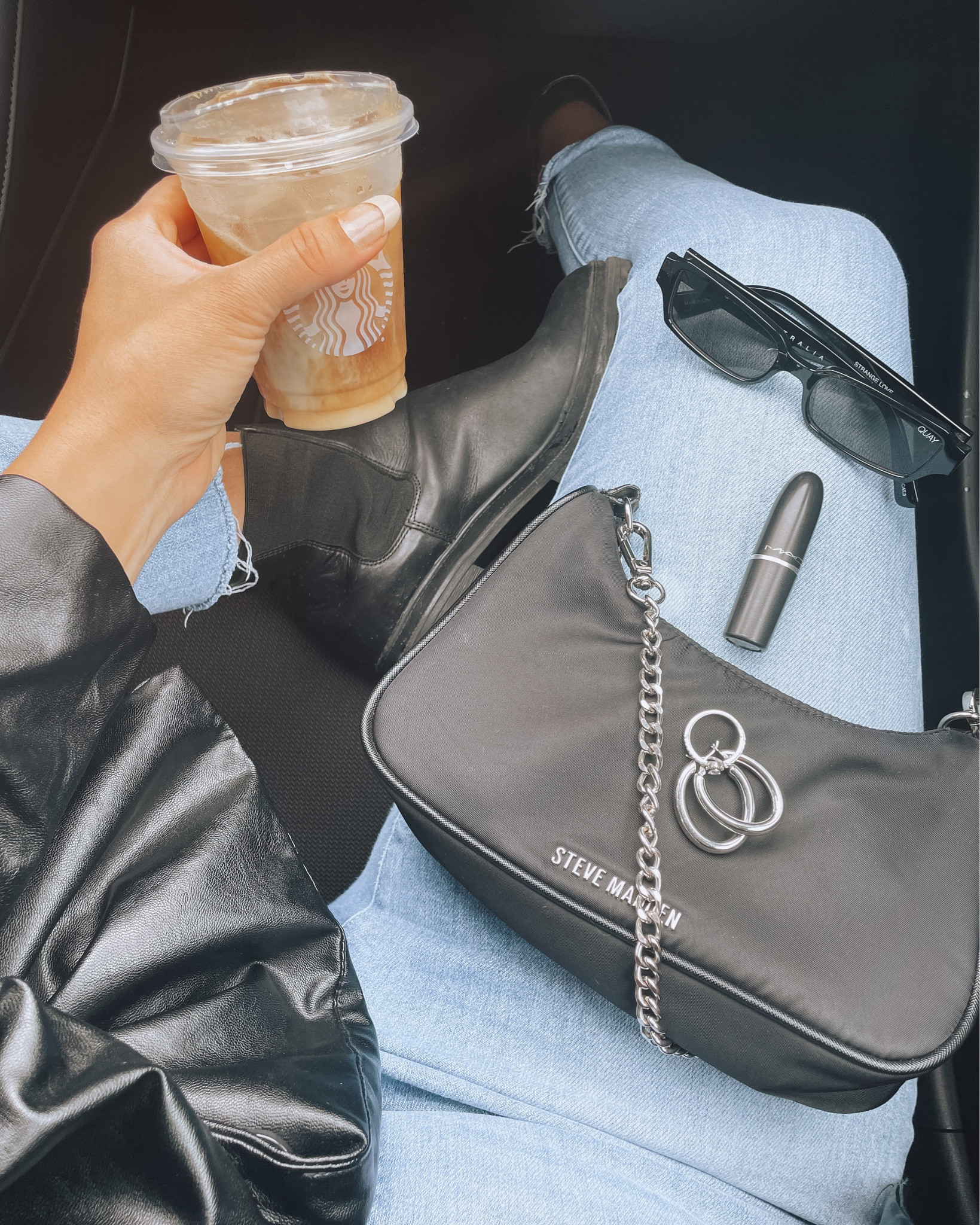 Simple black outfit paired with sunglasses, handbag, lipstick, earrings, and a ring! 

#LTKstyletip #LTKbeauty #LTKfit