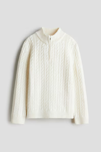 H & M - Cable-Knit Half-Zip Sweater - White | H&M (US + CA)