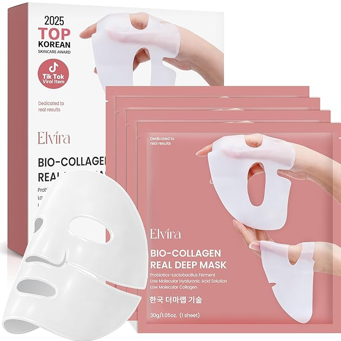 Elvira Bio-Collagen Real Deep Mask, Overnight Hydrating Face Mask with Hyaluronic Acid, Korean Sk... | Amazon (US)