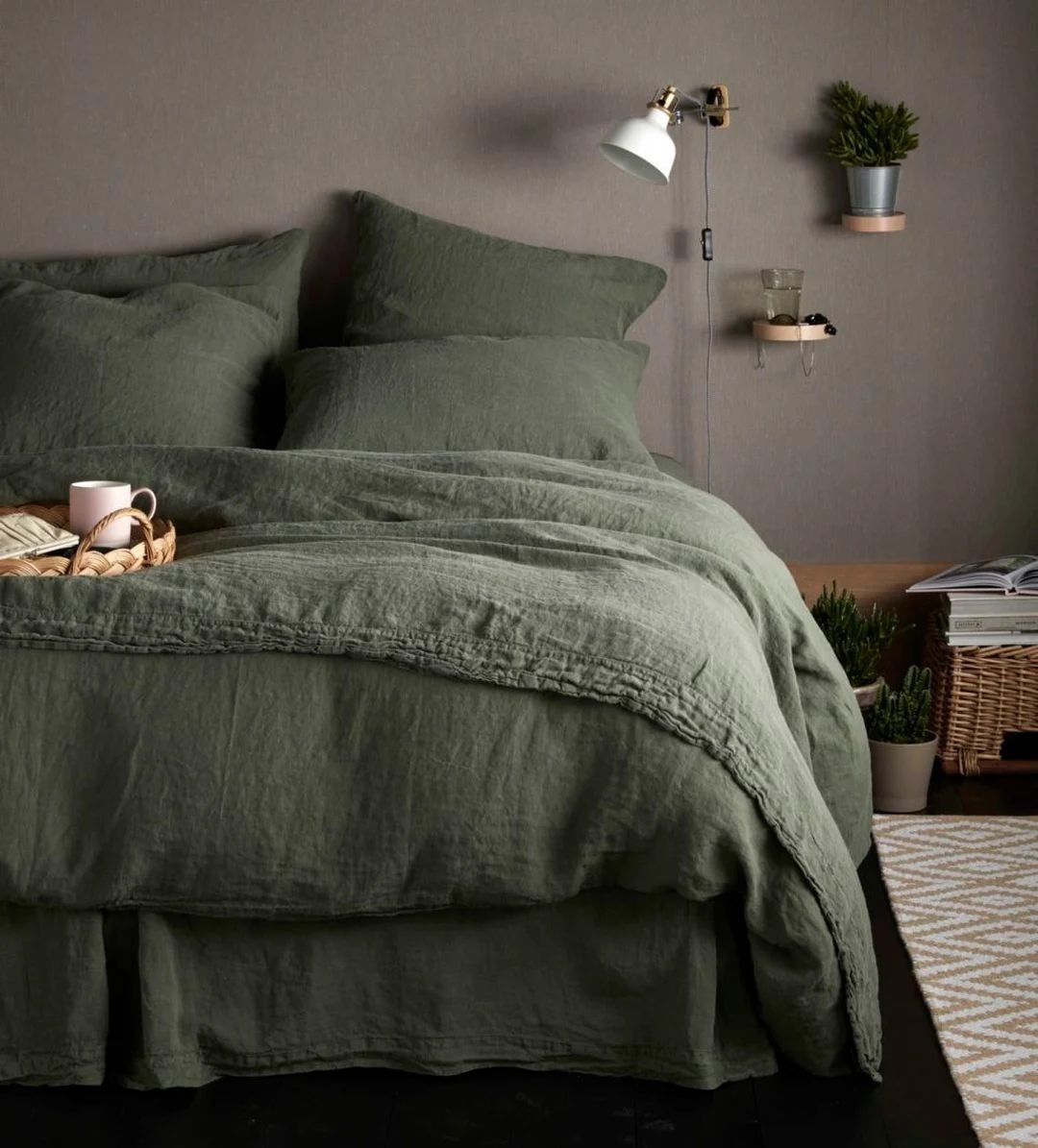 6 PCS Set duvet cover bedding set Green 100% cotton duvet cover Stonewashed Duvet Cover bedspread... | Etsy (US)