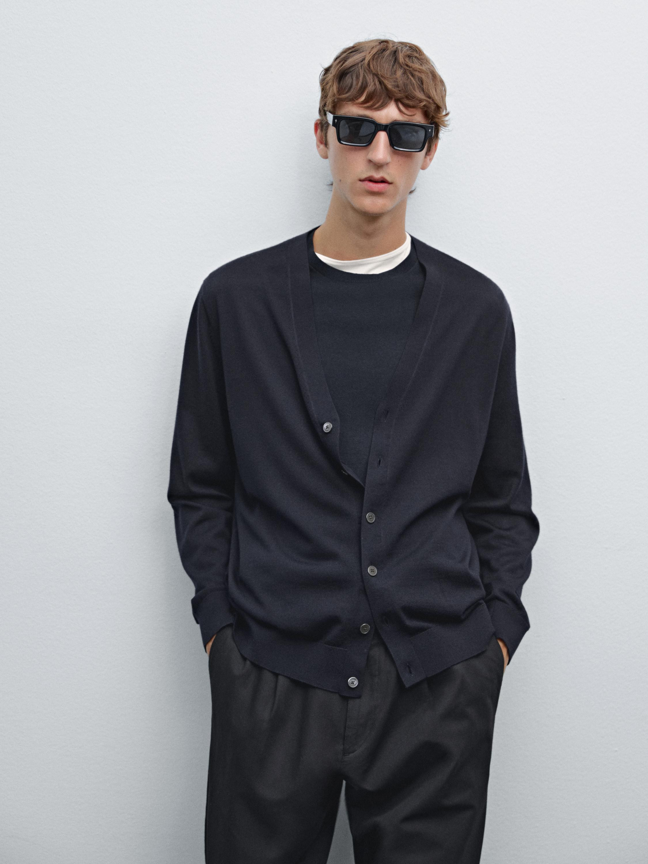 100% merino wool knit cardigan | Massimo Dutti UK