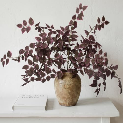 Daynight 35″ Fall Artificial Eucalyptus Stems, 12Pcs Silk Faux Foliage Branches, Autumn Greenery Stems for Thanksgiving Halloween Farmhouse Table Centerpiece DIY Decor (12, Burgundy) | Amazon (US)