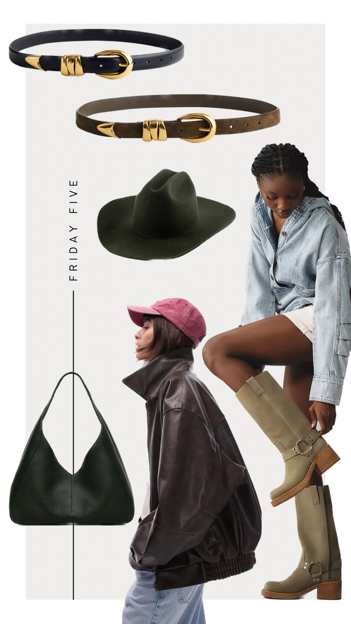 Friday Five: Shop My Wishlist 
1. Jeffrey Campbell Green Moto Boots 
2. Topshop Leather Bomber Jacket 
3. Gigi Pip Teddy Hat in Green - Code: Kristin15
4. Madewell Belts
5. Radley London Hillgate Place Bag

#LTKStyleTip #LTKShoeCrush #LTKItBag