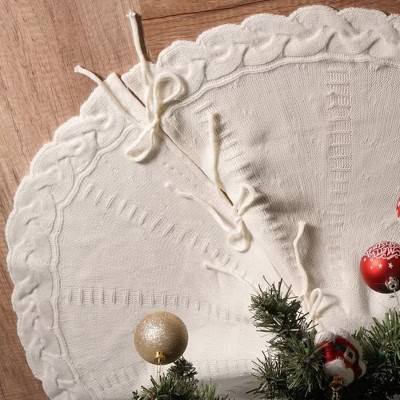 Swtroom 48-Inch White Cable Knit Christmas Tree Skirt - Cozy Rustic Farmhouse Decor for Hearth, X... | Target