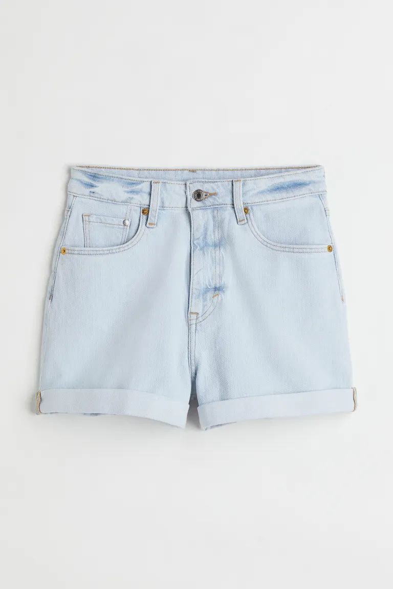 5-pocket shorts in washed cotton denim. Extra-high waist, zip fly with button, and slightly wider... | H&M (US)