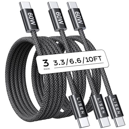 LISEN for iPhone 16 15 USB C to USB C Fast Charging, 60W USB C Cable Type C Fast 4 in 1 Charging Cable for iPhone 16 15,Samsung S24 S23 iPad Pro 13 12.9 11 inch, iPad Air 5,Black,3Pack 3+6+10FT | Amazon (US)