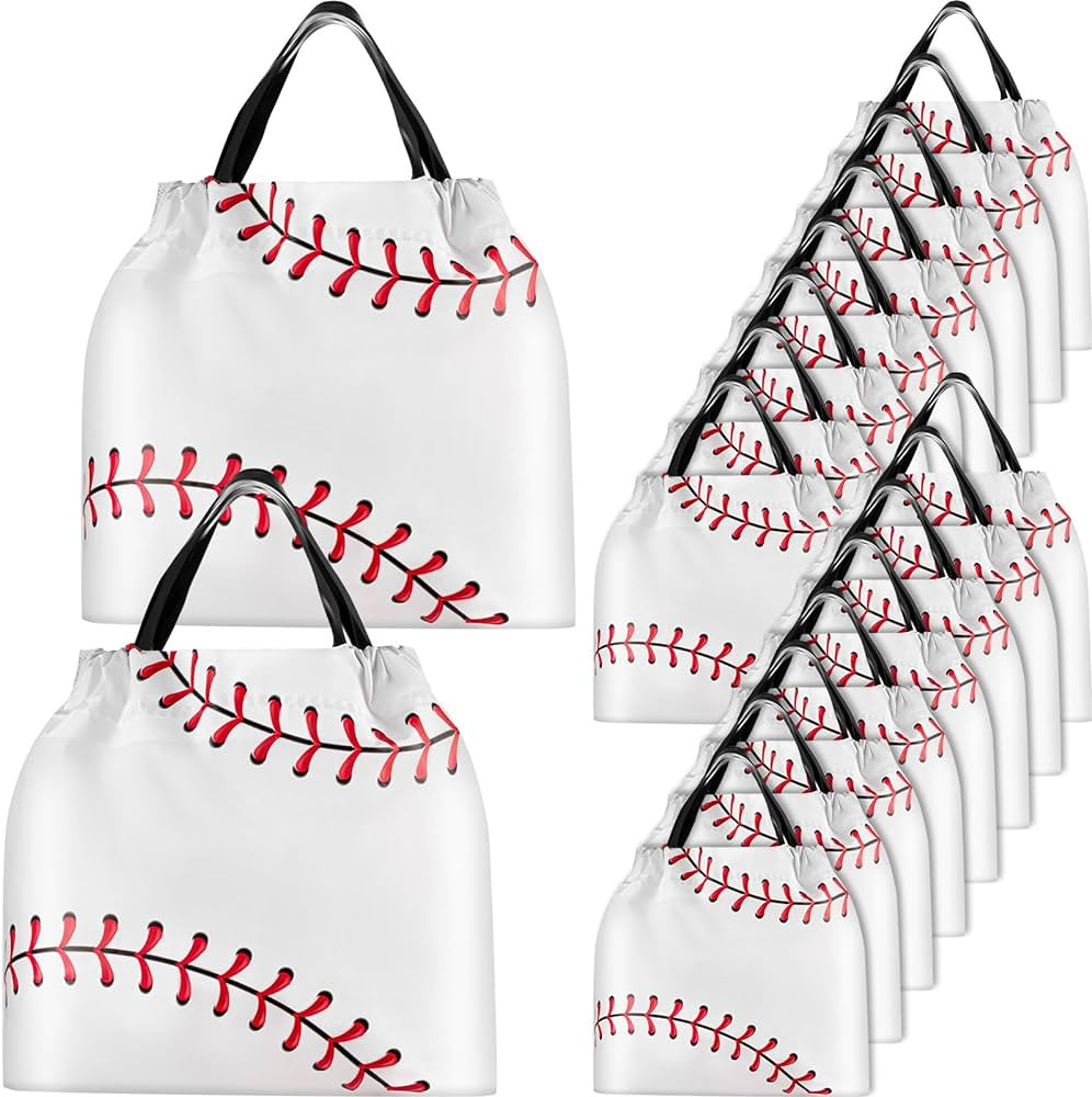 Flutesan 50 Pcs Baseball Party Favor Bags 6" x 8" Plastic Baseball Snack Goodie Bags Drawstring G... | Amazon (US)