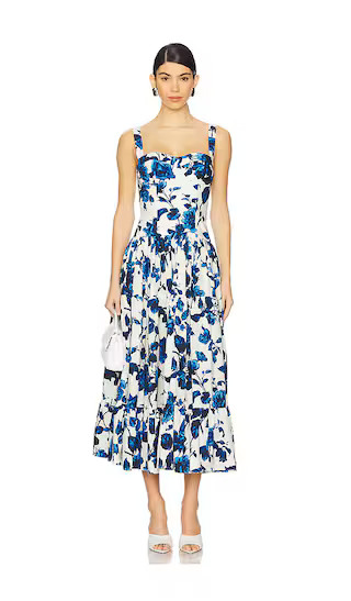 Santiago Midi Dress in Altha Flora Stone | Revolve Clothing (Global)