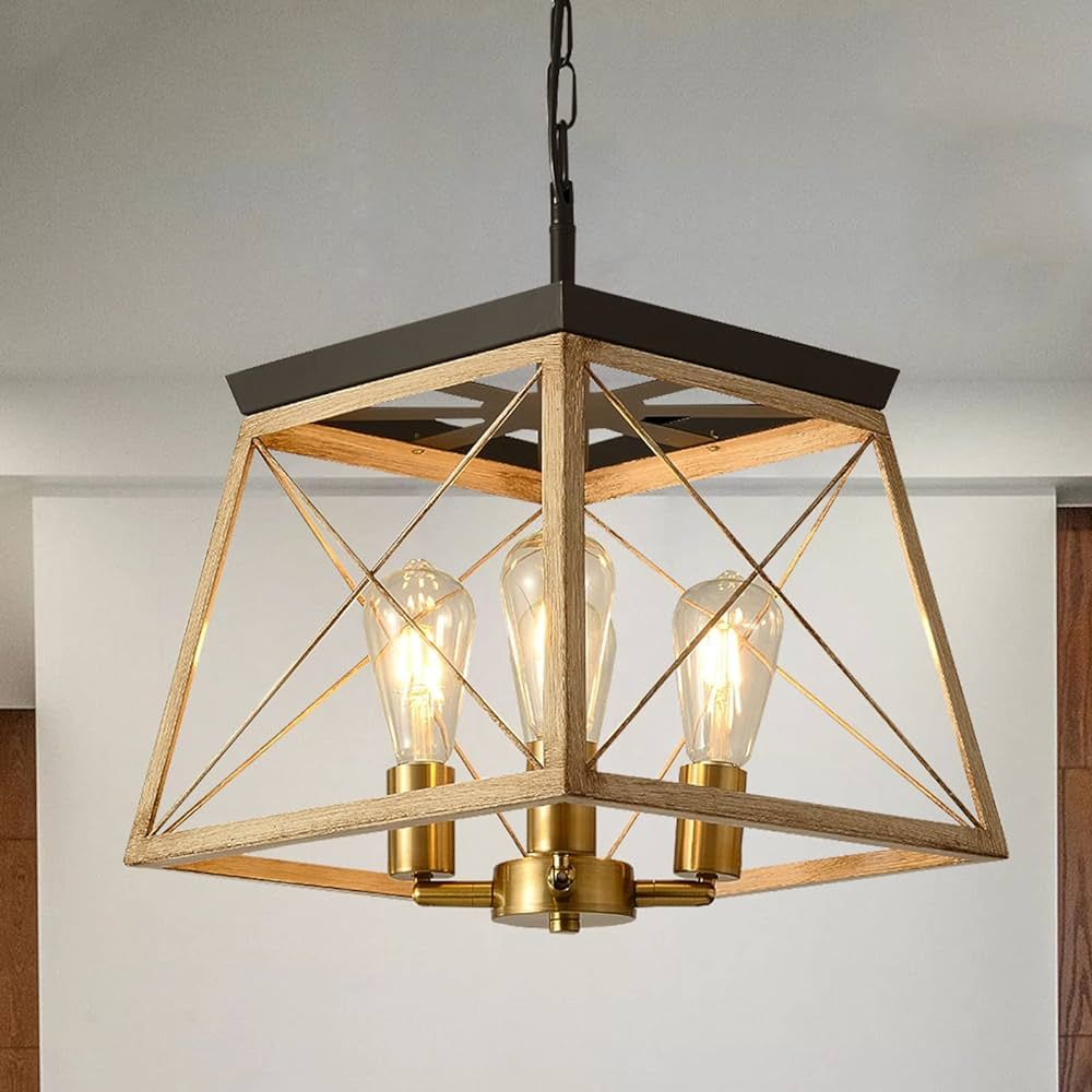 DCV 4-Light Farmhouse Pendant Light Vintage Chandeliers Wood Industrial Kitchen Lights Ceiling Ha... | Amazon (US)