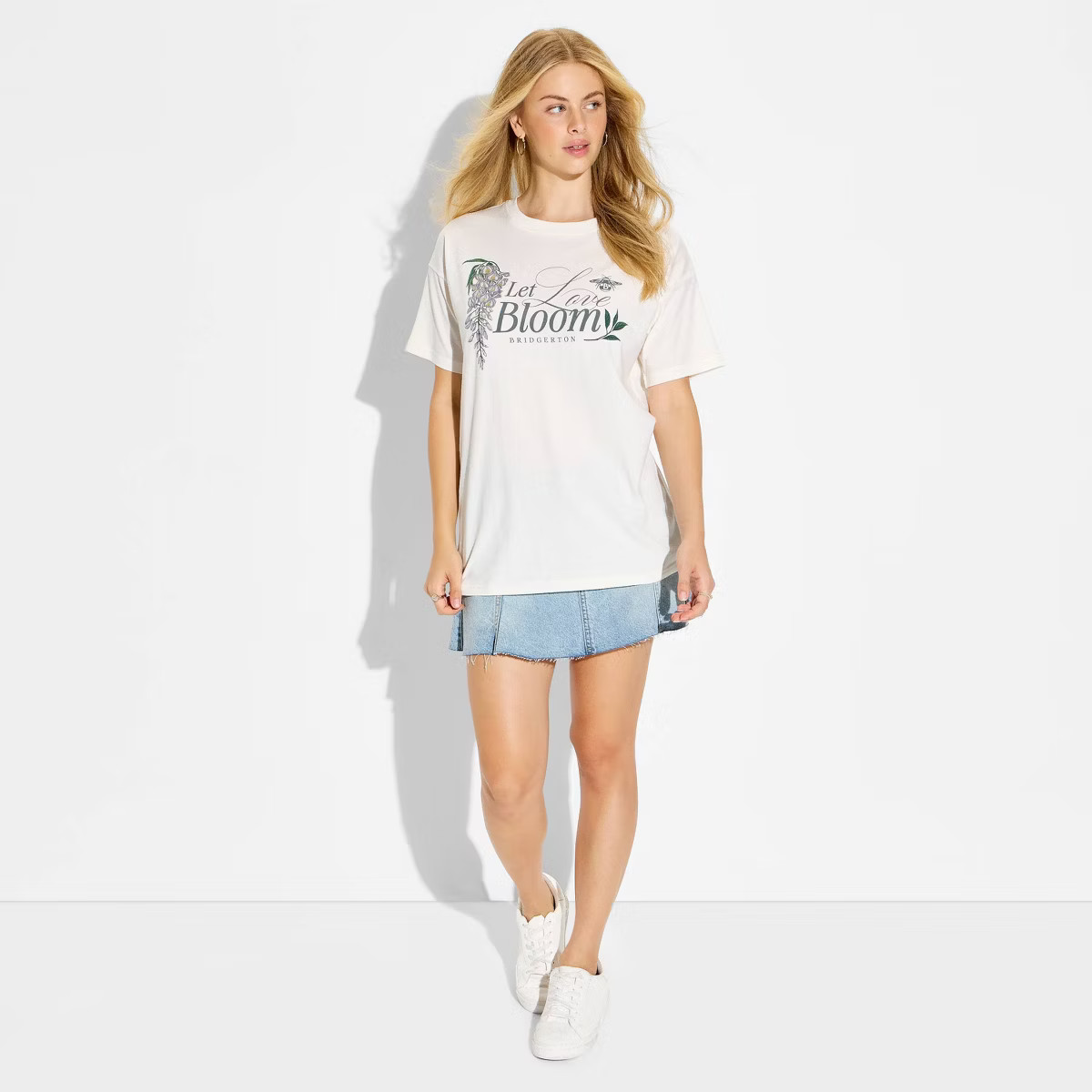 Women's Bridgerton Let Love Bloom Oversized Short Sleeve Graphic T-Shirt - Cream M | Target