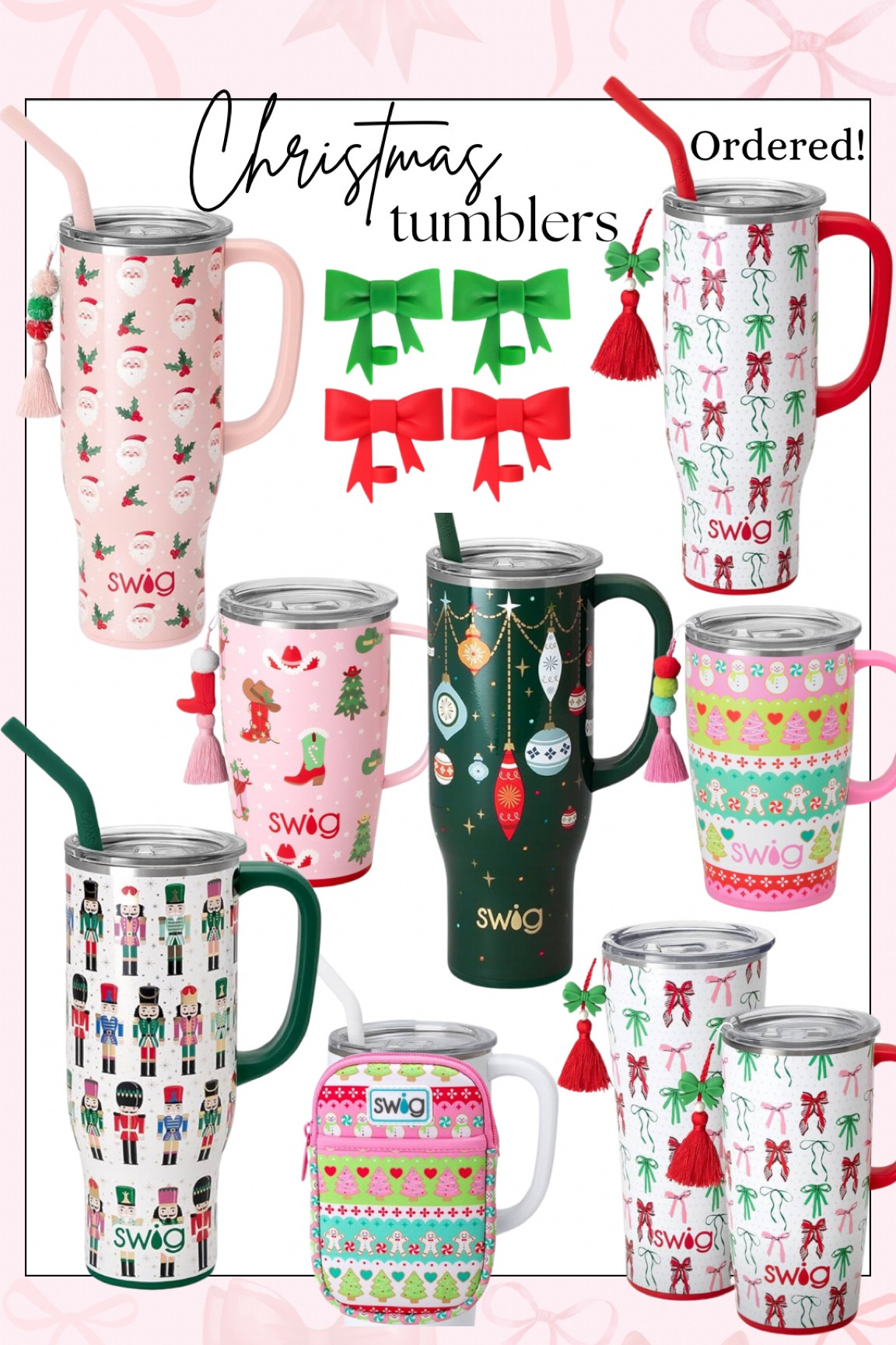 Christmas tumbler, swig tumbler, Christmas bow tumbler, bows, Christmas bows, nutcracker tumbler, bow cup, Christmas cup women’s gift ideas, gift guides for her, gifts for her, gift for mom

#LTKFindsUnder50 #LTKGiftGuide #LTKHoliday