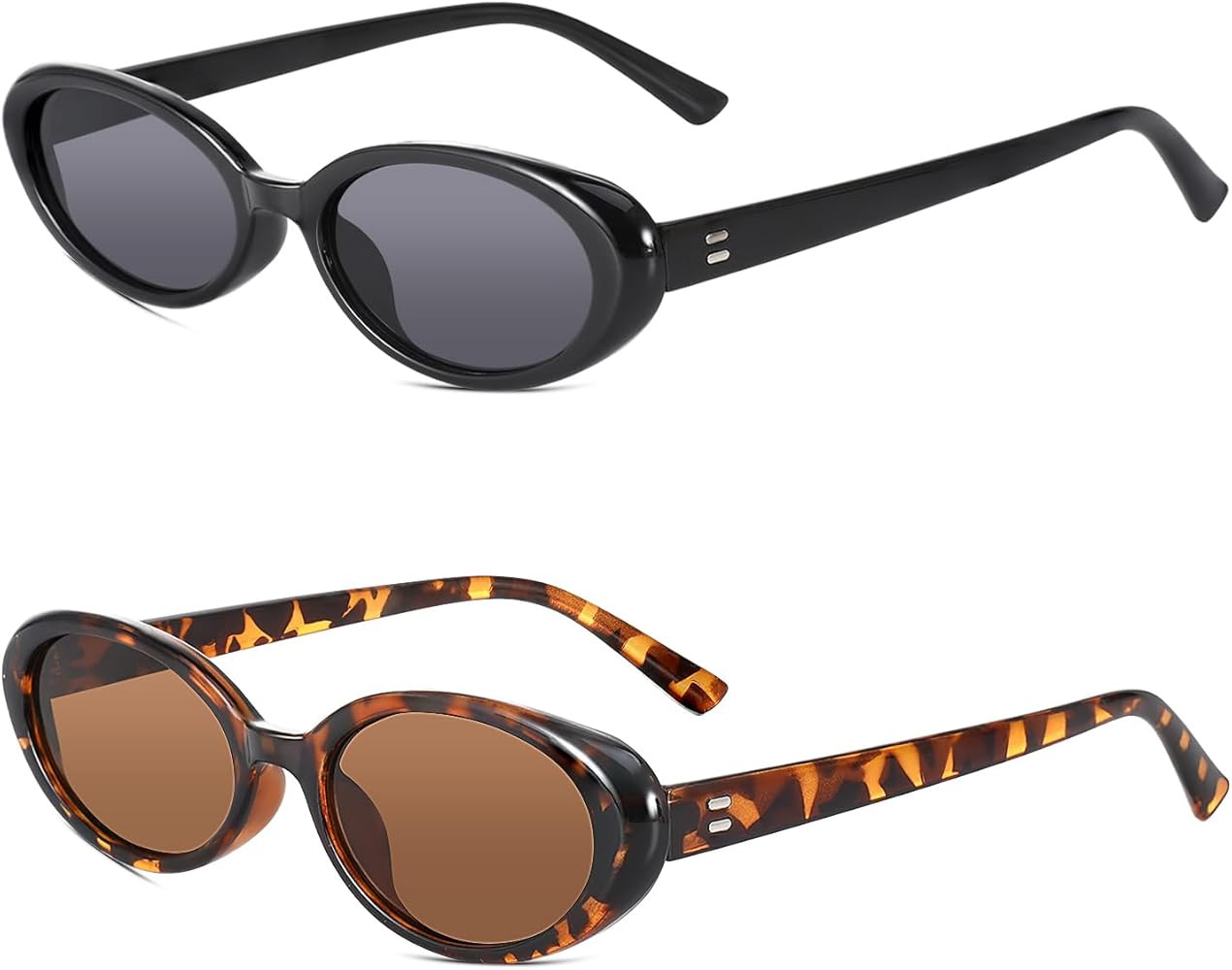 Partideal 2 Pcs Retro Oval Sunglasses for Women Men,Vintage Fashion Oval Sunglasses,Black and Leo... | Amazon (UK)