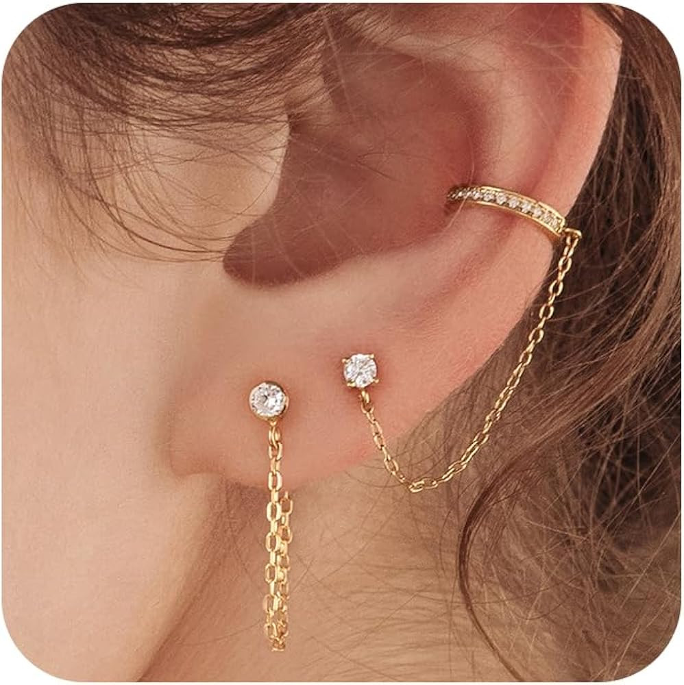 Stud Earrings for Women Dainty Gold Earrings|14k Gold Cartilage Earring Hypoallergenic|Flat Back ... | Amazon (US)