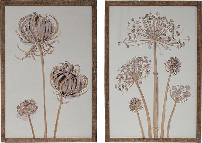 Bloomingville Engraved Wood Flower Wall Décor with Wood Frame, Cream, Set of 2 | Amazon (US)