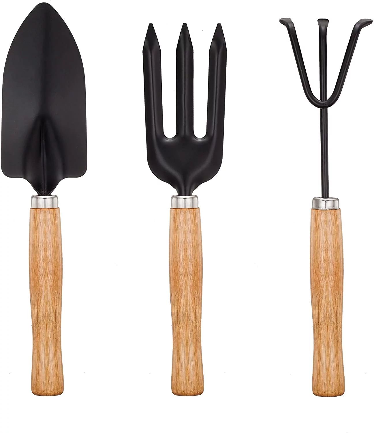 Mini Garden Tools Set, Garden Tool Kit with 3 Piece Wooden Handle&Black Metal Fork, Trowel, Culti... | Walmart (US)
